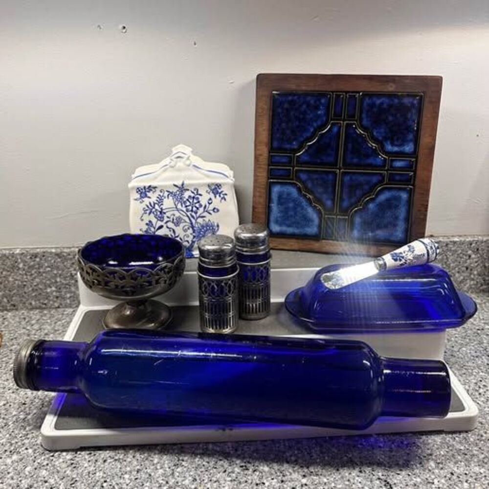Vintage Cobalt Blue Kitchenware and Decor Lot